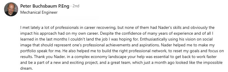 Mechanical Engineer Career Coaching Client Review