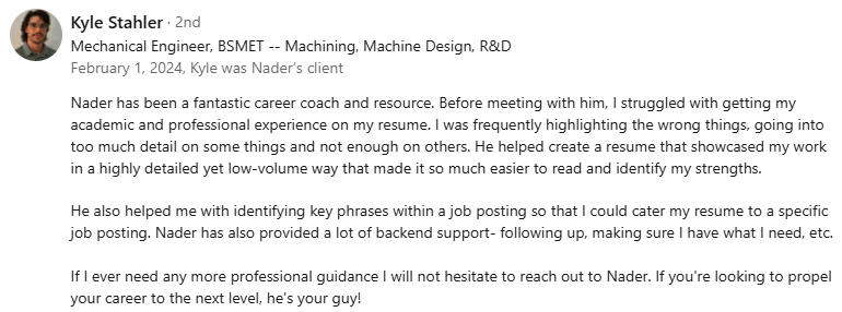 Mechanical Engineer Career Coaching Client Mechanical Engineer Career Coaching Client