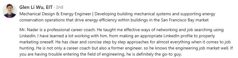 Mechanical Engineer Career Coaching Client