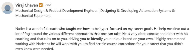 Mechanical Engineer Career Coaching Client Review