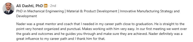 Mechanical Engineer Career Coaching Client Review